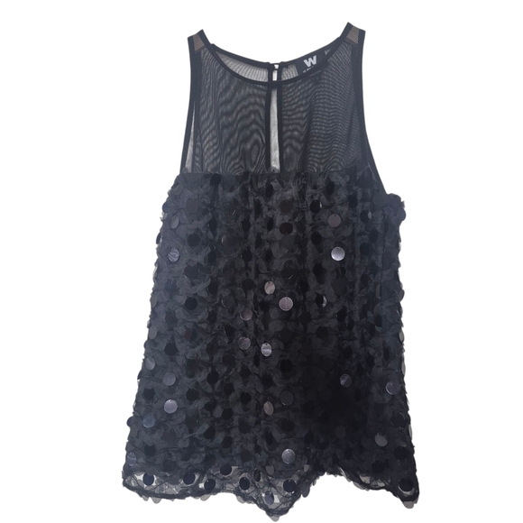 W by Worth Black Sequin Sleeveless Blouse Polyester Holiday Party NYE Size 4 - Picture 1 of 4